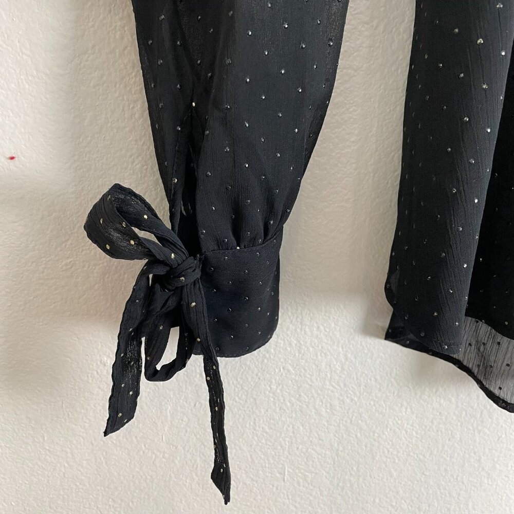 Zara Womens XS‎ Black Sheer Button Up Blouse Long Sleeve Shirt Top - Picture 12 of 16